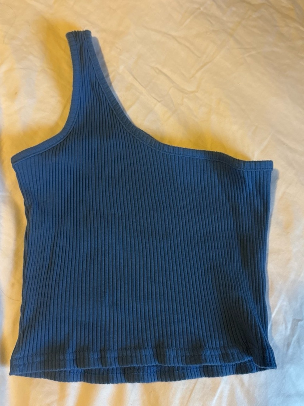 Blue One-Shoulder Ribbed Tank Top